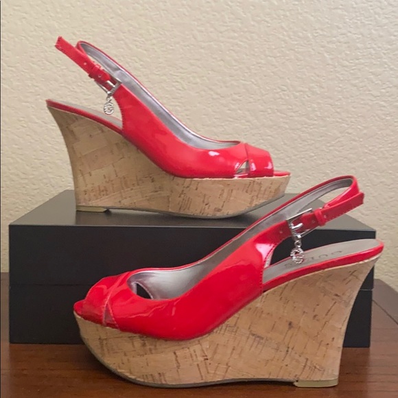 Guess - Red Patent Leather Cork Wedge - Picture 2 of 9